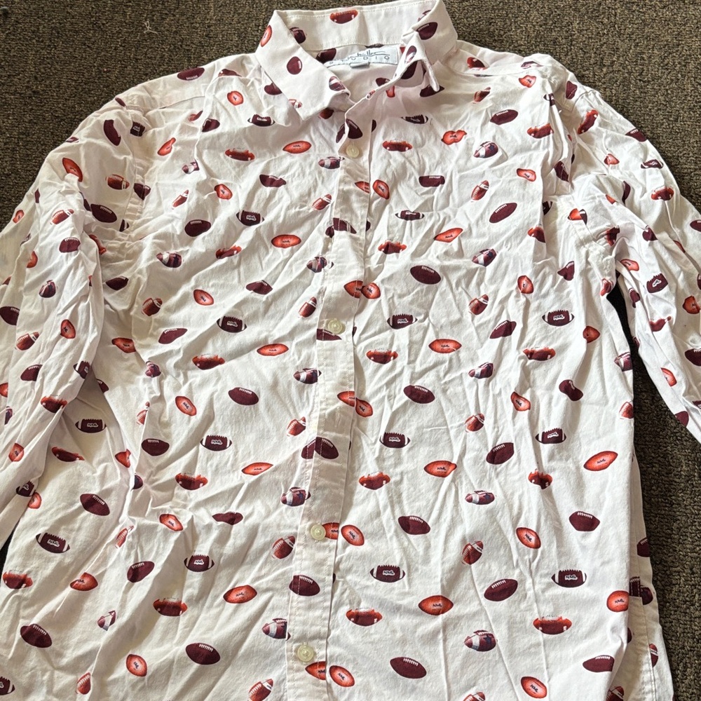 Nicole Miller White Shirt with Red and Purple Pattern